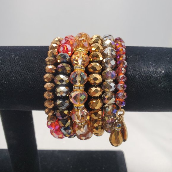 Ali Khan red gold glass bead 6 row coil bracelet - Picture 4 of 4